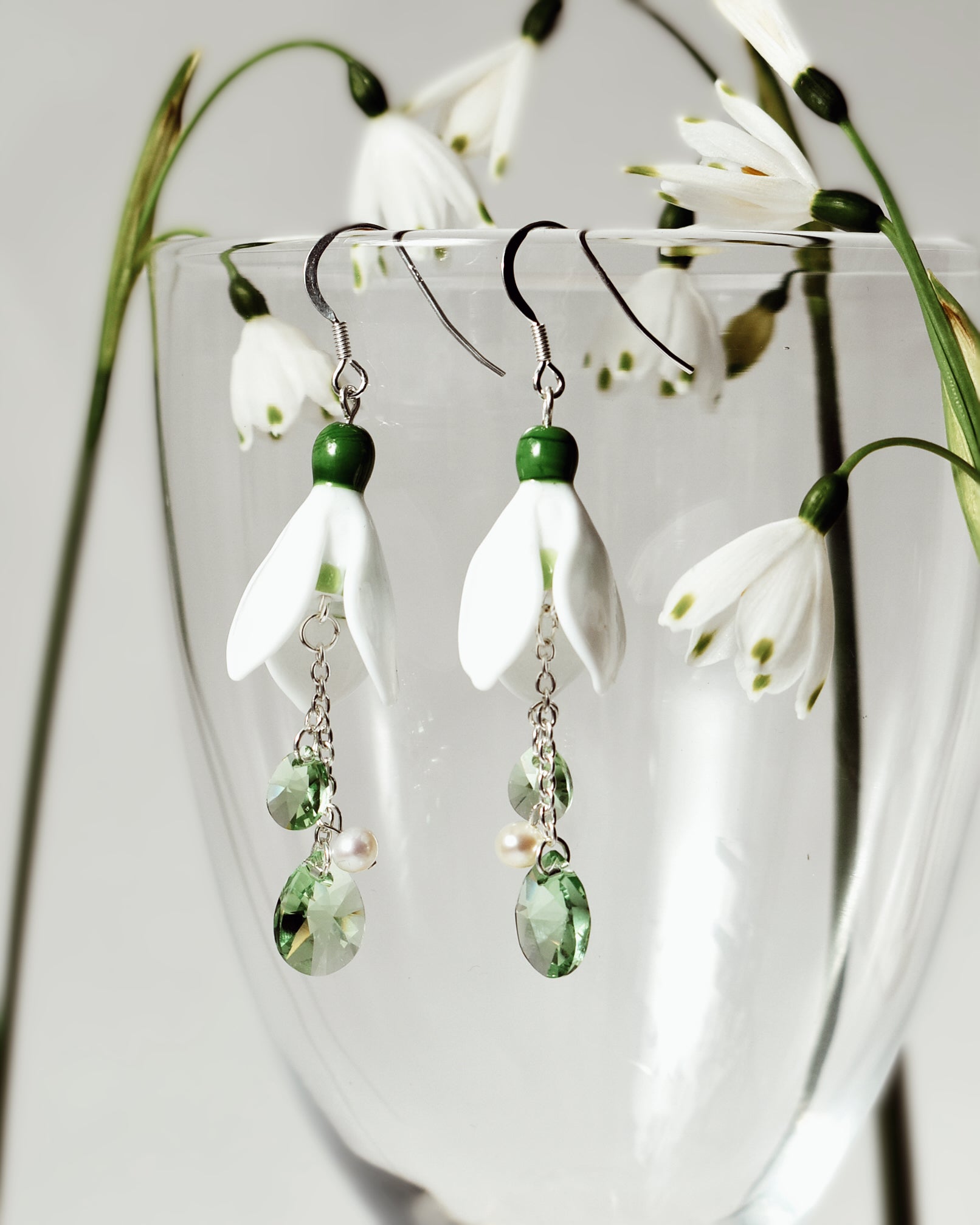 'Snowdrop' Pearl & Peridot Earrings