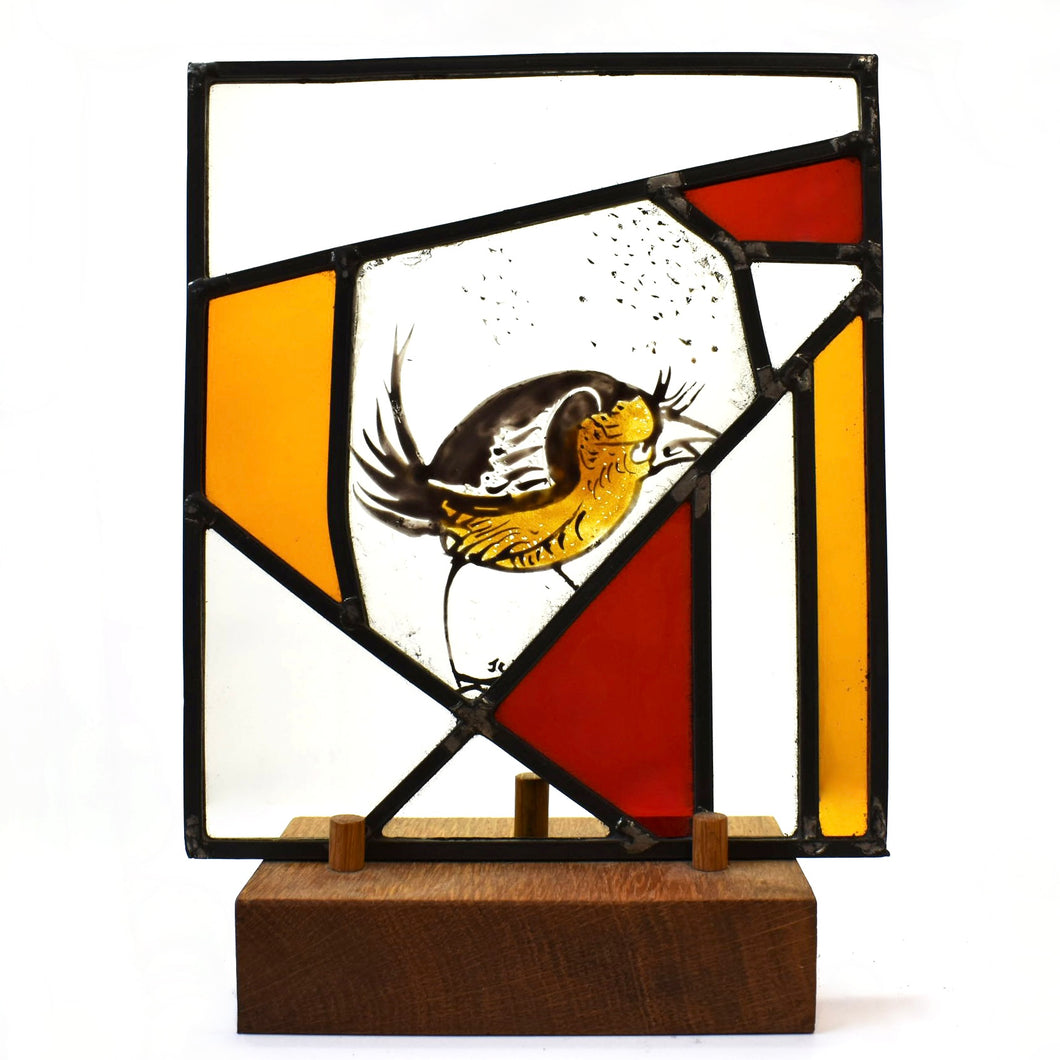 Medieval Style Wren - Stained Glass Panel