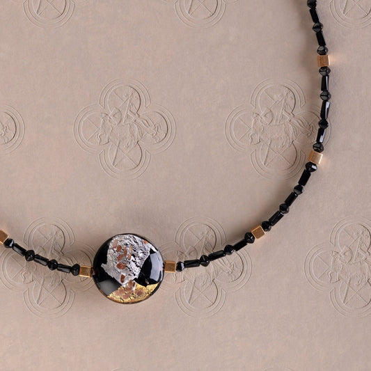 Black, Gold & Silver Murano Bead Necklace