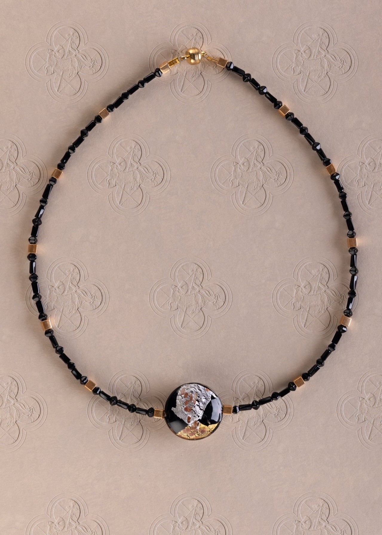 Black, Gold & Silver Murano Bead Necklace