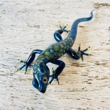 Load image into Gallery viewer, blue-glass-gecko-handmade-unique-gift-animal-ornament-corley-studio-shop-deal-kent
