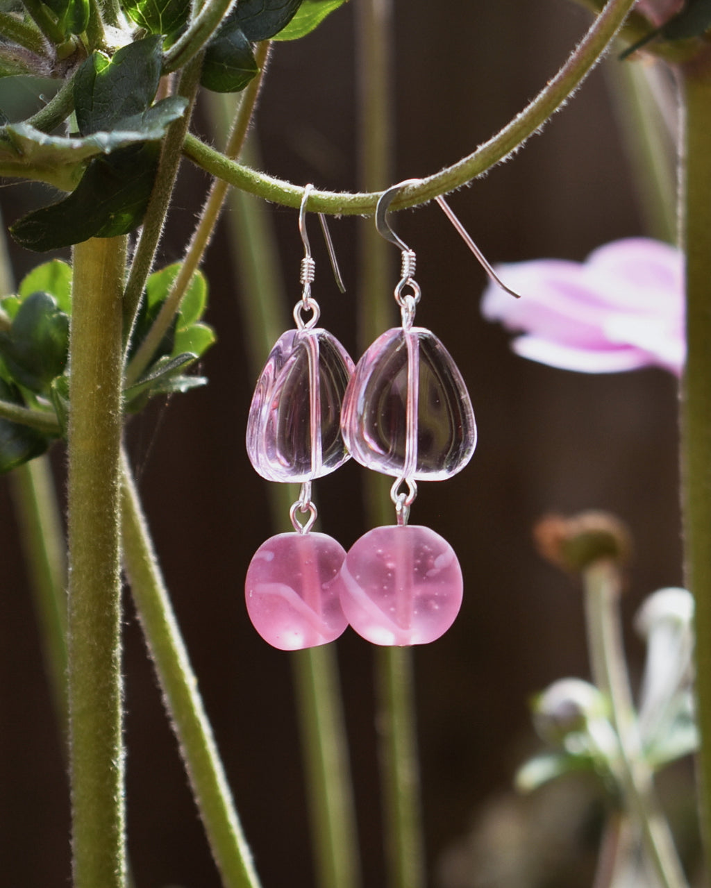 Frosted Pink Pebble Drop Earrings