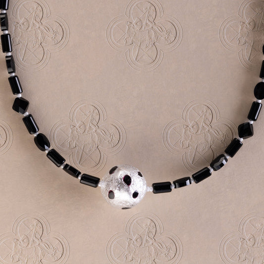 Black & Silver Venetian Globe Bead Necklace