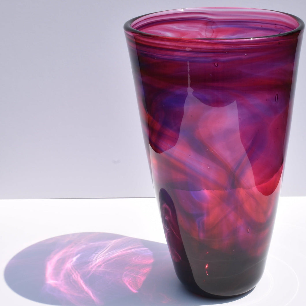 Raspberry Swirl Glass Vase