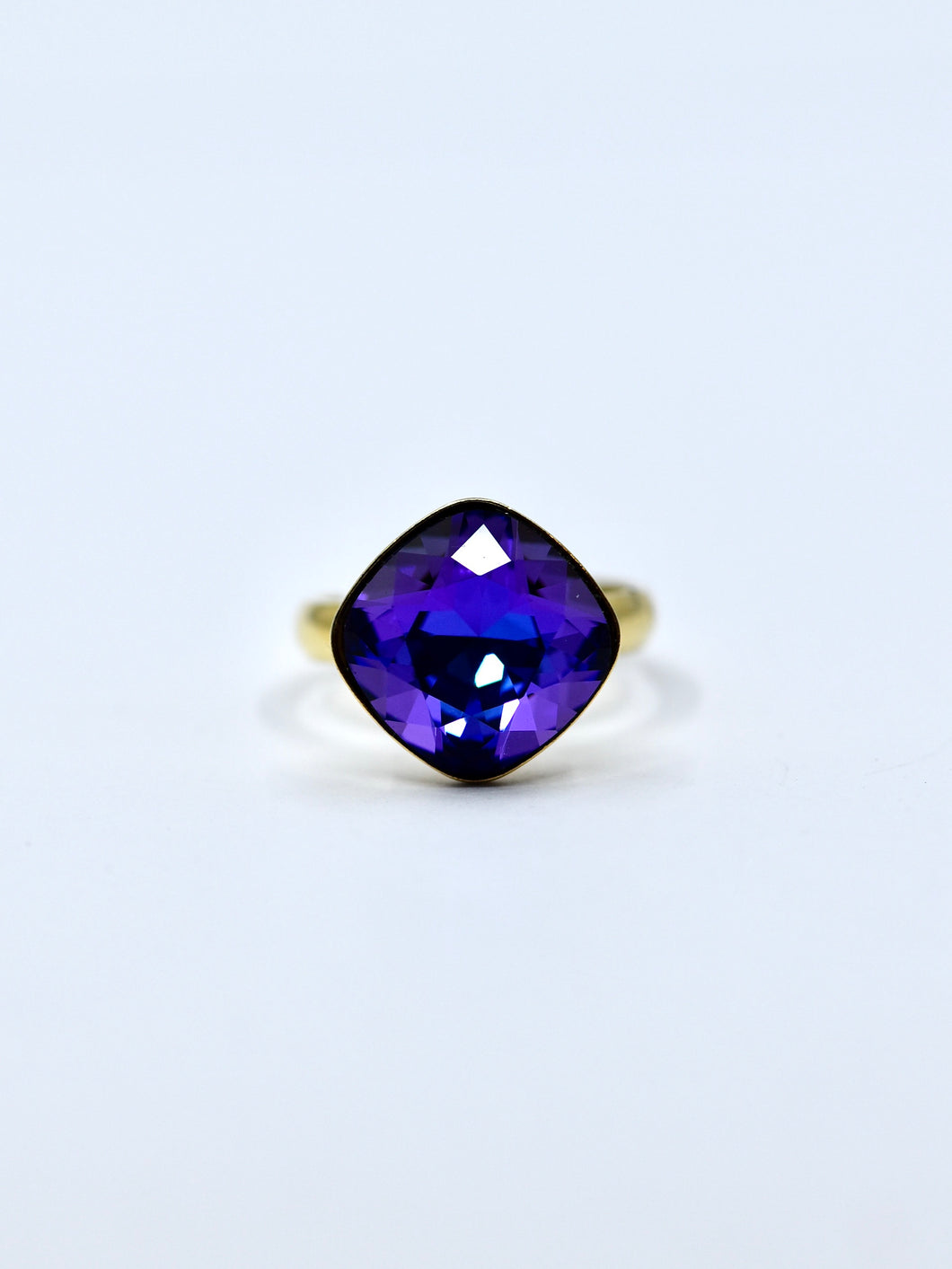 Indigo Blue Square Crystal Ring